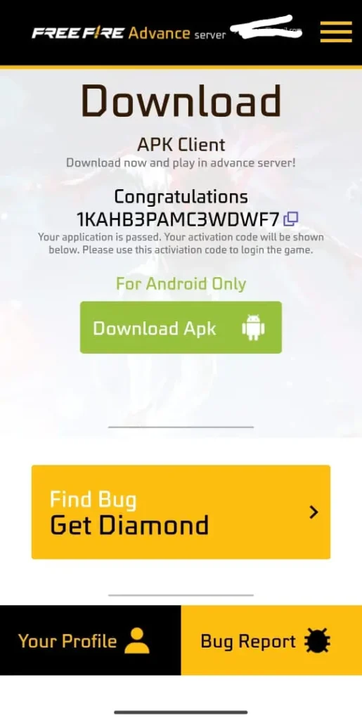  free fire advance server ob52 registration code