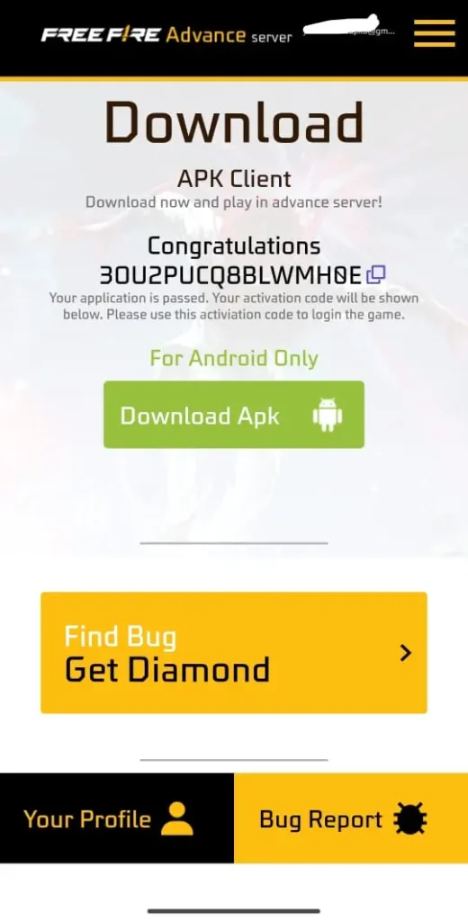 free fire advance server ob52 registration code